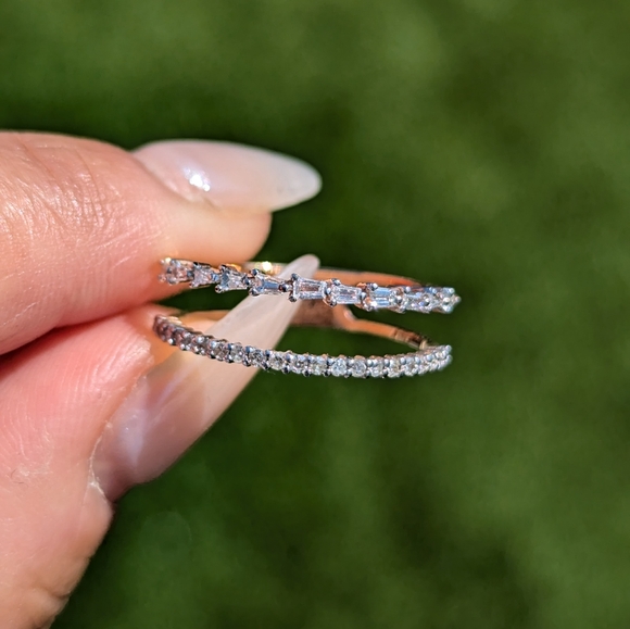 14K Yellow Gold Baguette and Round Spaced Diamond Wide Band Ring - Picture 7 of 10